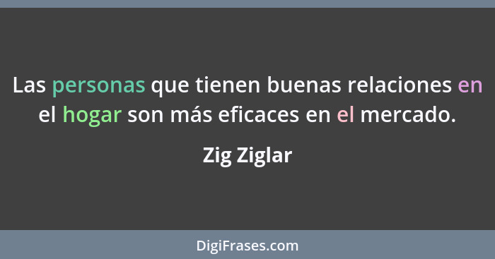 Las personas que tienen buenas relaciones en el hogar son más eficaces en el mercado.... - Zig Ziglar
