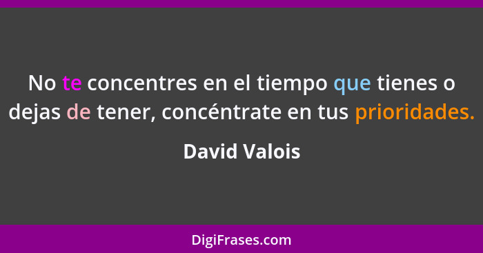 No te concentres en el tiempo que tienes o dejas de tener, concéntrate en tus prioridades.... - David Valois