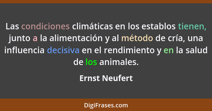 Las condiciones climáticas en los establos tienen, junto a la alimentación y al método de cría, una influencia decisiva en el rendimie... - Ernst Neufert