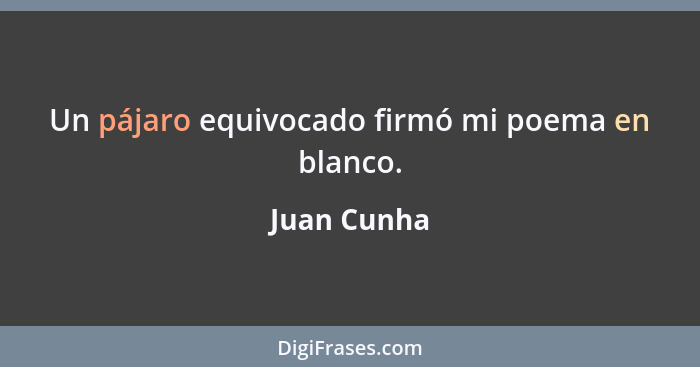 Un pájaro equivocado firmó mi poema en blanco.... - Juan Cunha