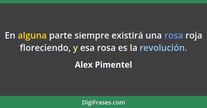 En alguna parte siempre existirá una rosa roja floreciendo, y esa rosa es la revolución.... - Alex Pimentel