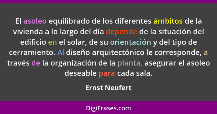 El asoleo equilibrado de los diferentes ámbitos de la vivienda a lo largo del día depende de la situación del edificio en el solar, de... - Ernst Neufert