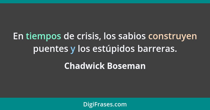 En tiempos de crisis, los sabios construyen puentes y los estúpidos barreras.... - Chadwick Boseman