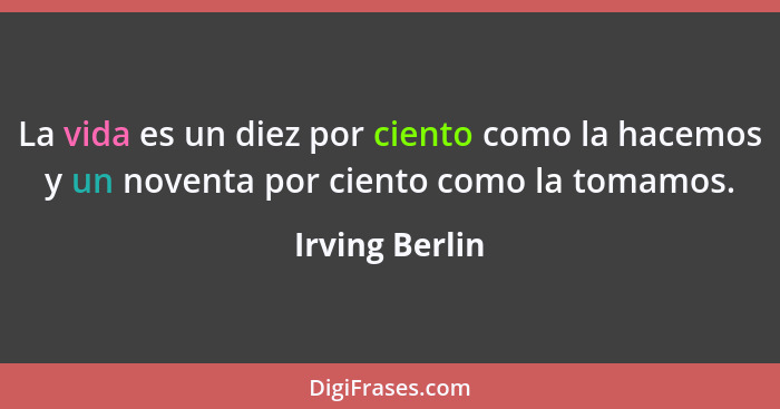 La vida es un diez por ciento como la hacemos y un noventa por ciento como la tomamos.... - Irving Berlin