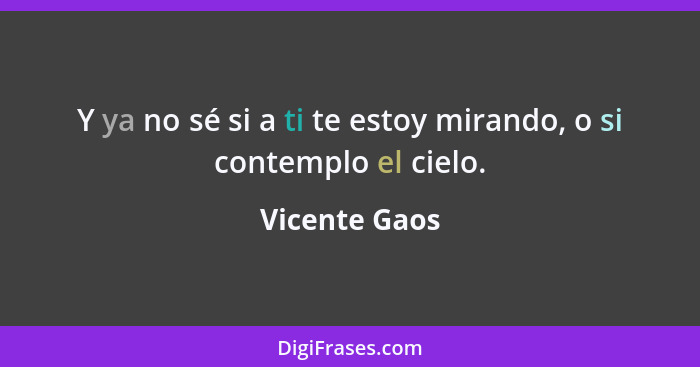 Y ya no sé si a ti te estoy mirando, o si contemplo el cielo.... - Vicente Gaos