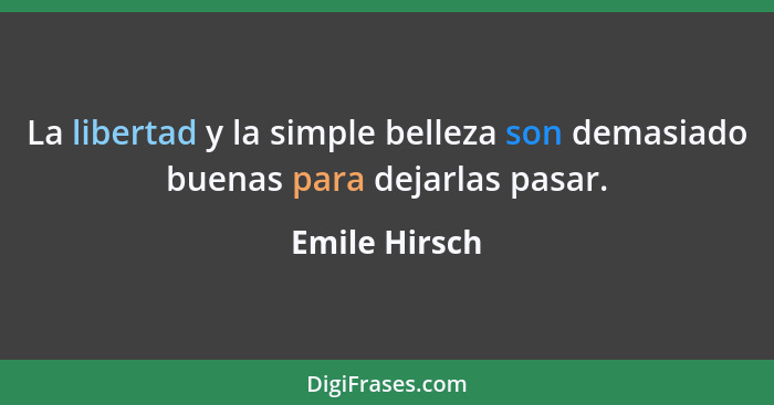 La libertad y la simple belleza son demasiado buenas para dejarlas pasar.... - Emile Hirsch