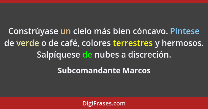 Constrúyase un cielo más bien cóncavo. Píntese de verde o de café, colores terrestres y hermosos. Salpíquese de nubes a discrec... - Subcomandante Marcos