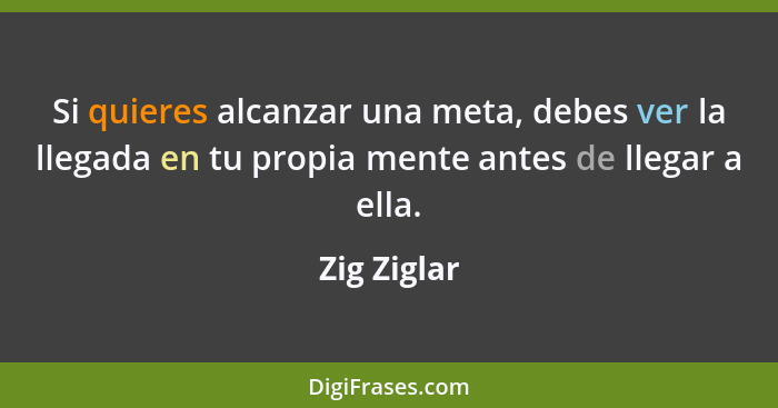 Si quieres alcanzar una meta, debes ver la llegada en tu propia mente antes de llegar a ella.... - Zig Ziglar