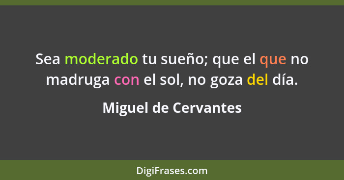 Sea moderado tu sueño; que el que no madruga con el sol, no goza del día.... - Miguel de Cervantes