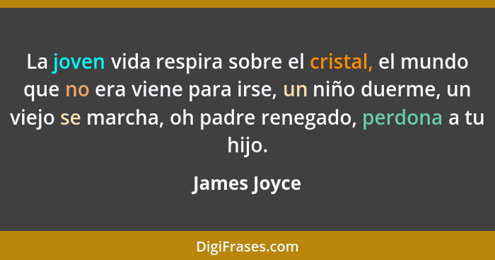 La joven vida respira sobre el cristal, el mundo que no era viene para irse, un niño duerme, un viejo se marcha, oh padre renegado, perd... - James Joyce