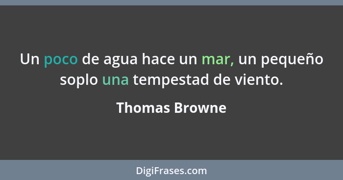 Un poco de agua hace un mar, un pequeño soplo una tempestad de viento.... - Thomas Browne