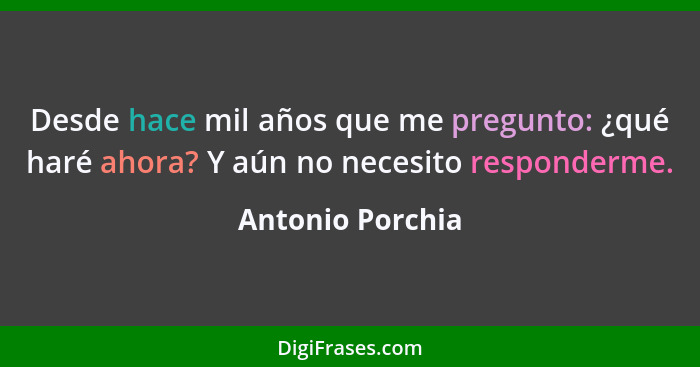 Desde hace mil años que me pregunto: ¿qué haré ahora? Y aún no necesito responderme.... - Antonio Porchia