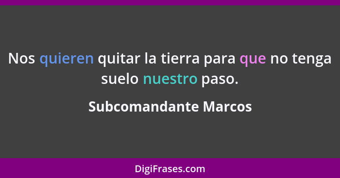 Nos quieren quitar la tierra para que no tenga suelo nuestro paso.... - Subcomandante Marcos