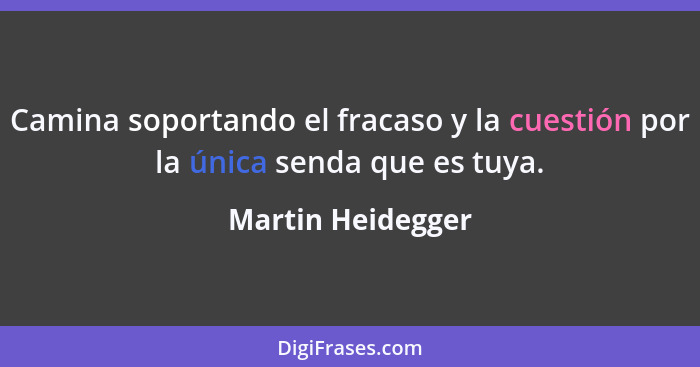 Camina soportando el fracaso y la cuestión por la única senda que es tuya.... - Martin Heidegger