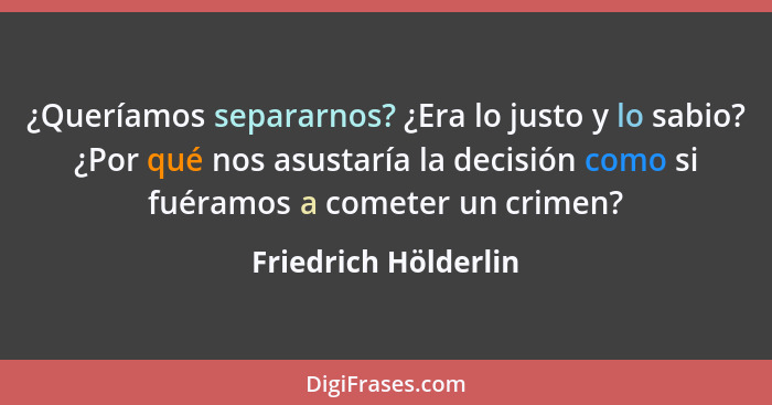 ¿Queríamos separarnos? ¿Era lo justo y lo sabio? ¿Por qué nos asustaría la decisión como si fuéramos a cometer un crimen?... - Friedrich Hölderlin