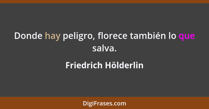Donde hay peligro, florece también lo que salva.... - Friedrich Hölderlin