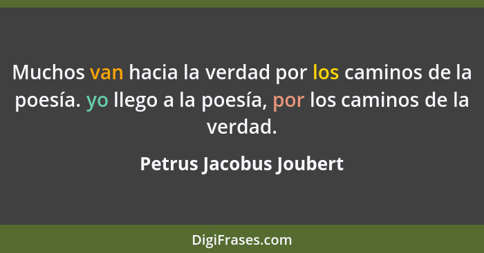 Muchos van hacia la verdad por los caminos de la poesía. yo llego a la poesía, por los caminos de la verdad.... - Petrus Jacobus Joubert