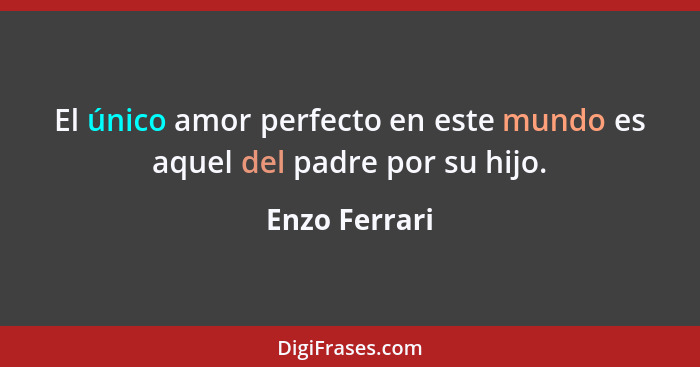 El único amor perfecto en este mundo es aquel del padre por su hijo.... - Enzo Ferrari