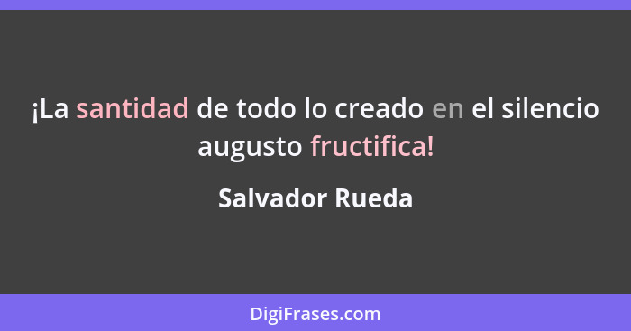 ¡La santidad de todo lo creado en el silencio augusto fructifica!... - Salvador Rueda