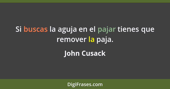 Si buscas la aguja en el pajar tienes que remover la paja.... - John Cusack