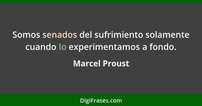 Somos senados del sufrimiento solamente cuando lo experimentamos a fondo.... - Marcel Proust