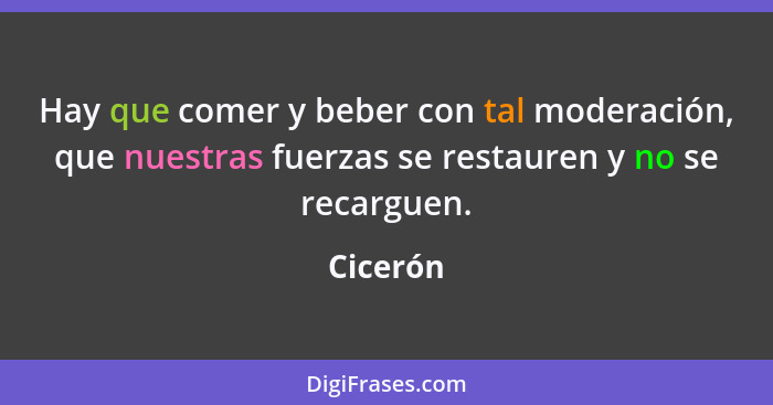 Hay que comer y beber con tal moderación, que nuestras fuerzas se restauren y no se recarguen.... - Cicerón