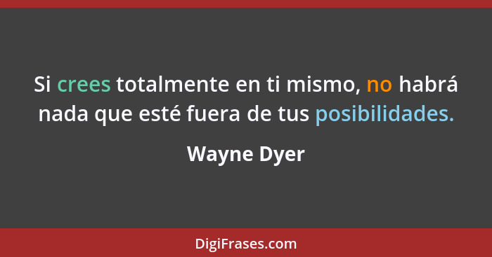 Si crees totalmente en ti mismo, no habrá nada que esté fuera de tus posibilidades.... - Wayne Dyer