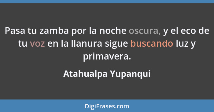 Pasa tu zamba por la noche oscura, y el eco de tu voz en la llanura sigue buscando luz y primavera.... - Atahualpa Yupanqui