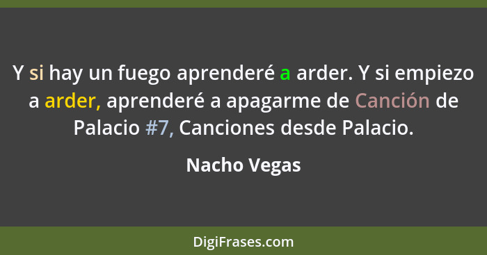 Y si hay un fuego aprenderé a arder. Y si empiezo a arder, aprenderé a apagarme de Canción de Palacio #7, Canciones desde Palacio.... - Nacho Vegas