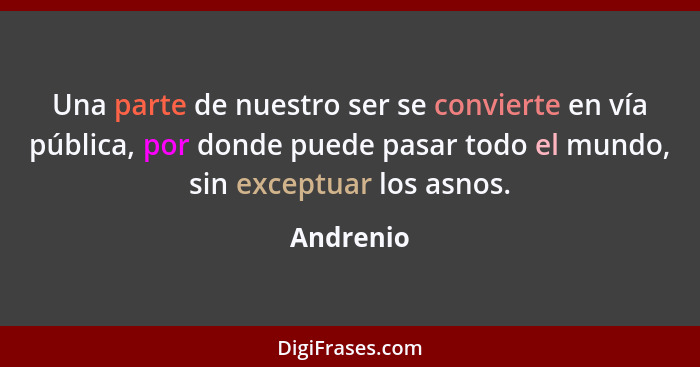 Una parte de nuestro ser se convierte en vía pública, por donde puede pasar todo el mundo, sin exceptuar los asnos.... - Andrenio