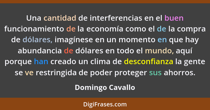 Una cantidad de interferencias en el buen funcionamiento de la economía como el de la compra de dólares, imagínese en un momento en... - Domingo Cavallo