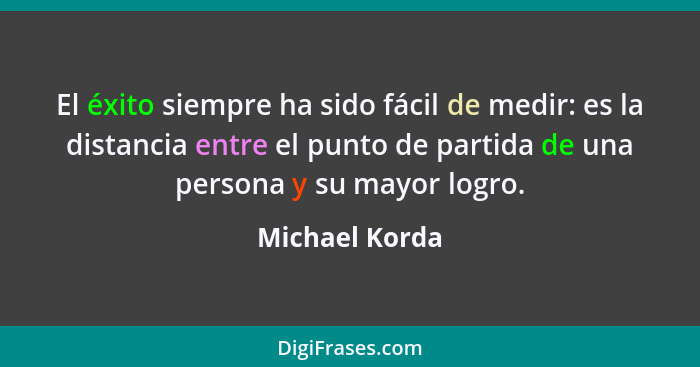 El éxito siempre ha sido fácil de medir: es la distancia entre el punto de partida de una persona y su mayor logro.... - Michael Korda
