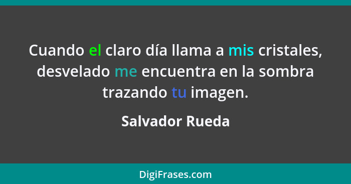 Cuando el claro día llama a mis cristales, desvelado me encuentra en la sombra trazando tu imagen.... - Salvador Rueda