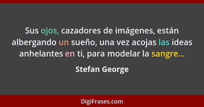 Sus ojos, cazadores de imágenes, están albergando un sueño, una vez acojas las ideas anhelantes en ti, para modelar la sangre...... - Stefan George