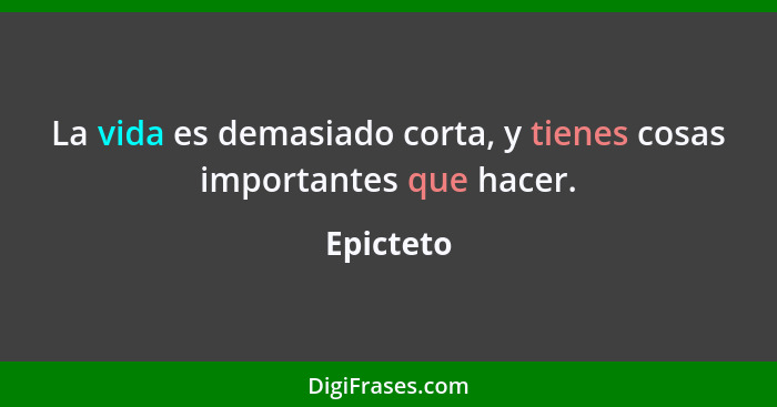 La vida es demasiado corta, y tienes cosas importantes que hacer.... - Epicteto