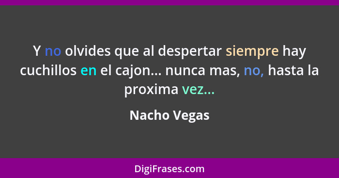 Y no olvides que al despertar siempre hay cuchillos en el cajon... nunca mas, no, hasta la proxima vez...... - Nacho Vegas