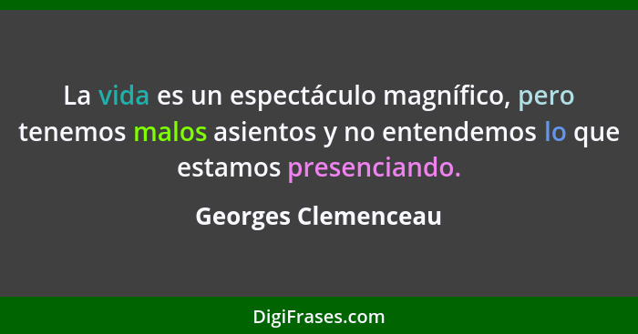 La vida es un espectáculo magnífico, pero tenemos malos asientos y no entendemos lo que estamos presenciando.... - Georges Clemenceau