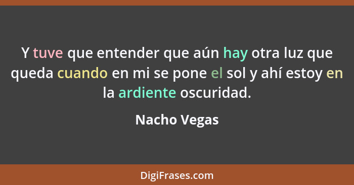 Y tuve que entender que aún hay otra luz que queda cuando en mi se pone el sol y ahí estoy en la ardiente oscuridad.... - Nacho Vegas