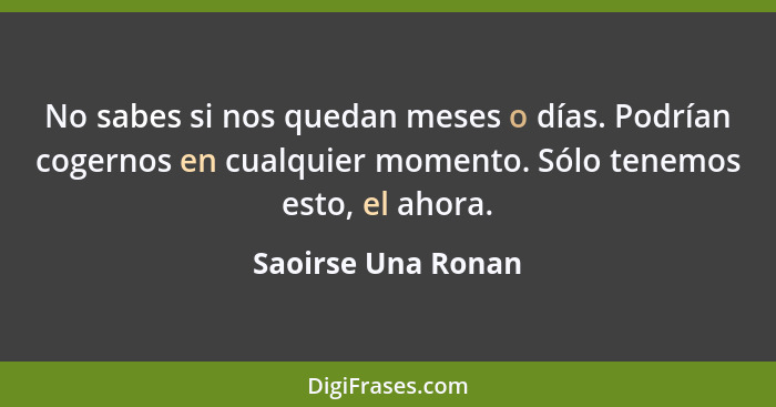 No sabes si nos quedan meses o días. Podrían cogernos en cualquier momento. Sólo tenemos esto, el ahora.... - Saoirse Una Ronan