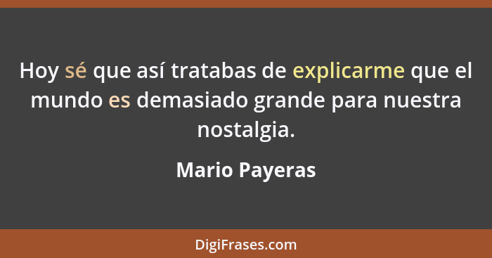 Hoy sé que así tratabas de explicarme que el mundo es demasiado grande para nuestra nostalgia.... - Mario Payeras