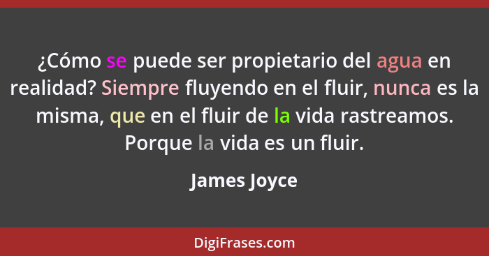 ¿Cómo se puede ser propietario del agua en realidad? Siempre fluyendo en el fluir, nunca es la misma, que en el fluir de la vida rastrea... - James Joyce