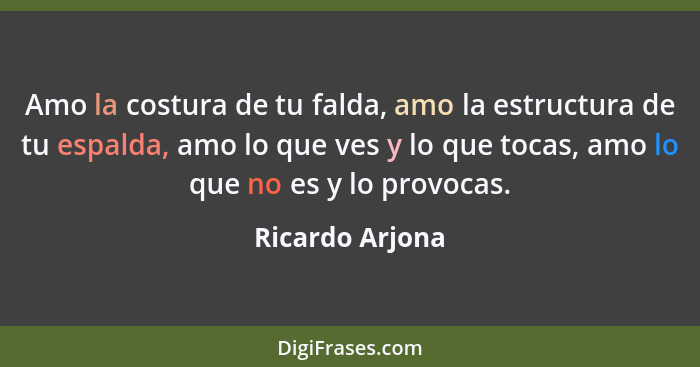 Amo la costura de tu falda, amo la estructura de tu espalda, amo lo que ves y lo que tocas, amo lo que no es y lo provocas.... - Ricardo Arjona