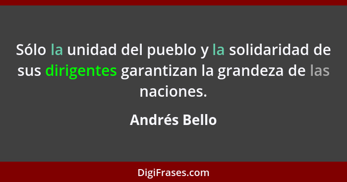 Sólo la unidad del pueblo y la solidaridad de sus dirigentes garantizan la grandeza de las naciones.... - Andrés Bello