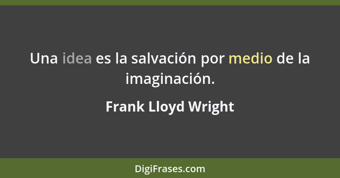Una idea es la salvación por medio de la imaginación.... - Frank Lloyd Wright