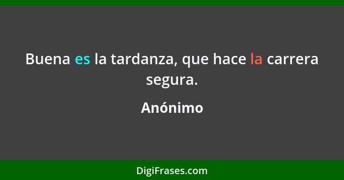 Buena es la tardanza, que hace la carrera segura.... - Anónimo