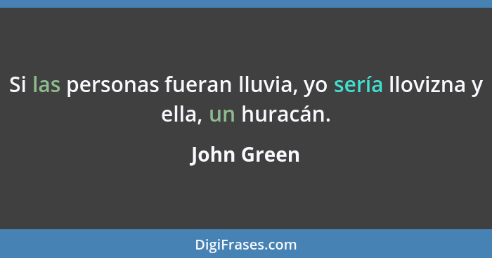 Si las personas fueran lluvia, yo sería llovizna y ella, un huracán.... - John Green