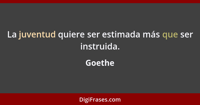 La juventud quiere ser estimada más que ser instruida.... - Goethe