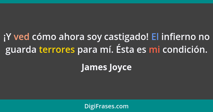 ¡Y ved cómo ahora soy castigado! El infierno no guarda terrores para mí. Ésta es mi condición.... - James Joyce