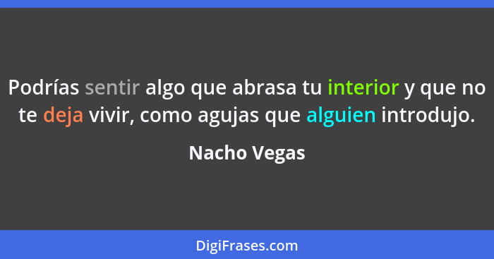 Podrías sentir algo que abrasa tu interior y que no te deja vivir, como agujas que alguien introdujo.... - Nacho Vegas