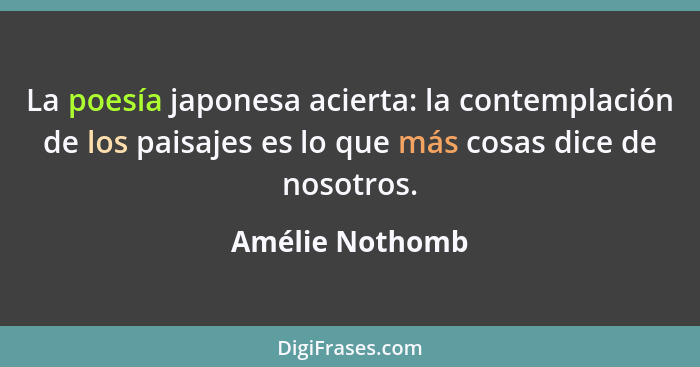 La poesía japonesa acierta: la contemplación de los paisajes es lo que más cosas dice de nosotros.... - Amélie Nothomb